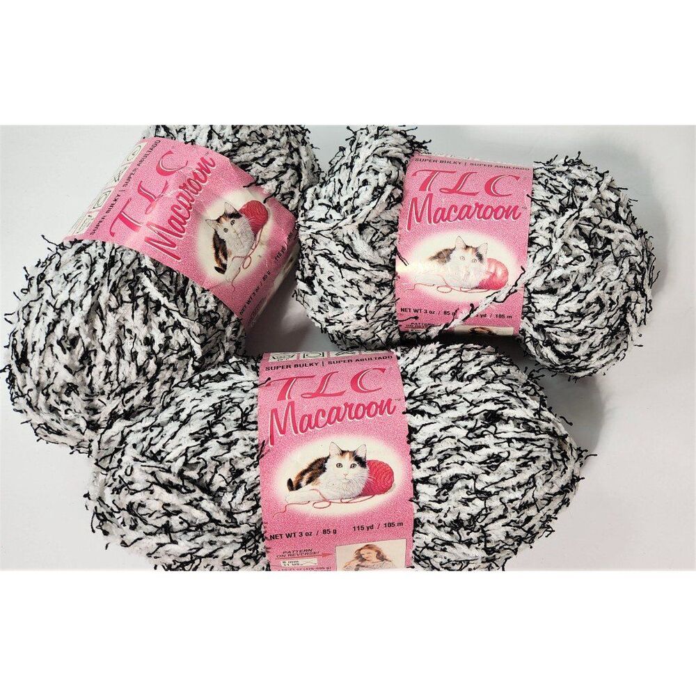 TLC Black White Yarn Skeins X 3 Macaroon Salt Pepper Polyester 115 yds ea.